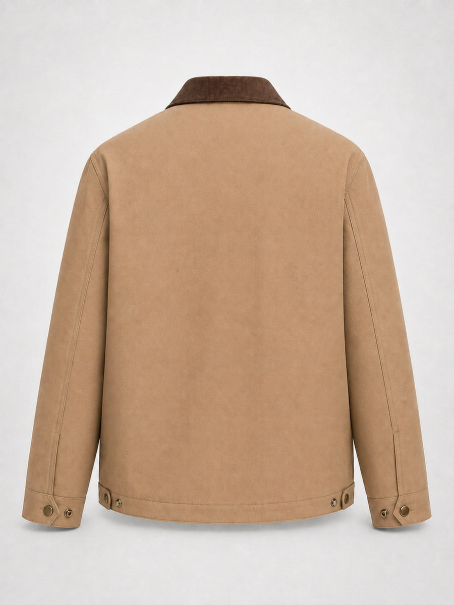 2026 American Heavyweight Workwear Coach Jacket for Men, Solid Color Lapel Versatile Jacket, Vintage Corduroy Lapel Workwear Jacket - Khaki