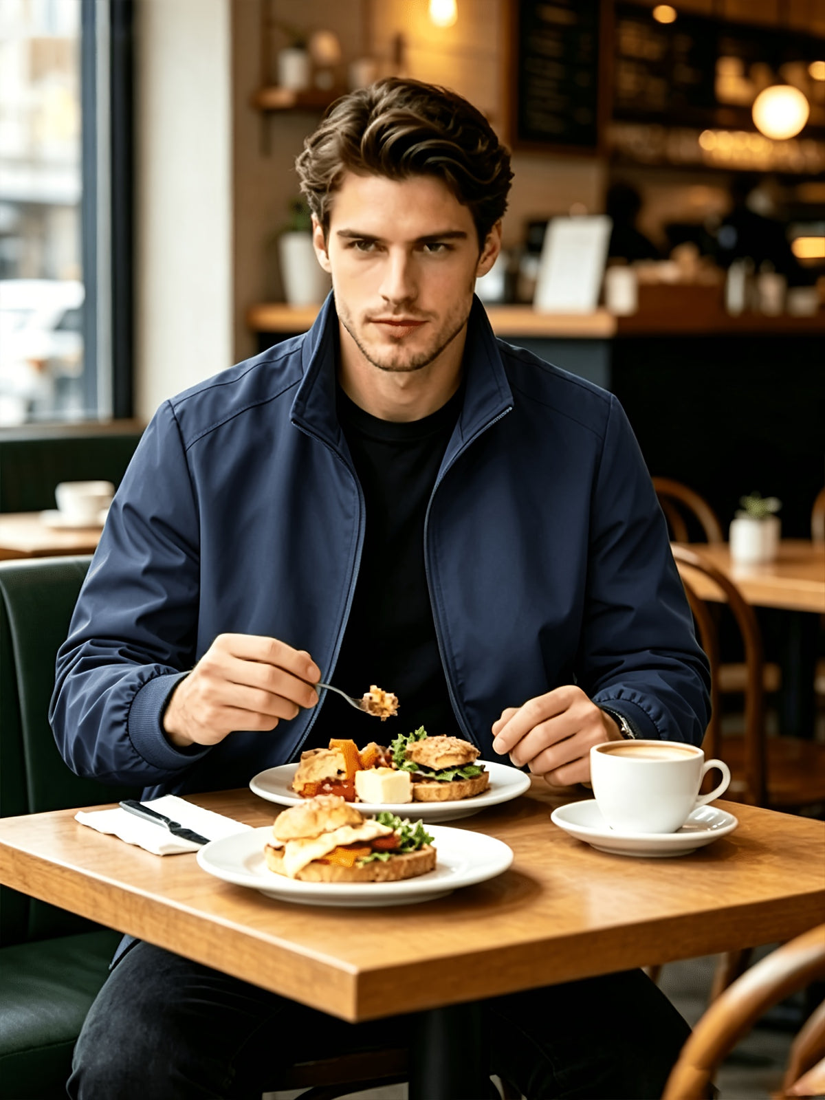 New Autumn High-End Stand Collar Top American Trend Casual Jacket Men'S Wear - Navy Color