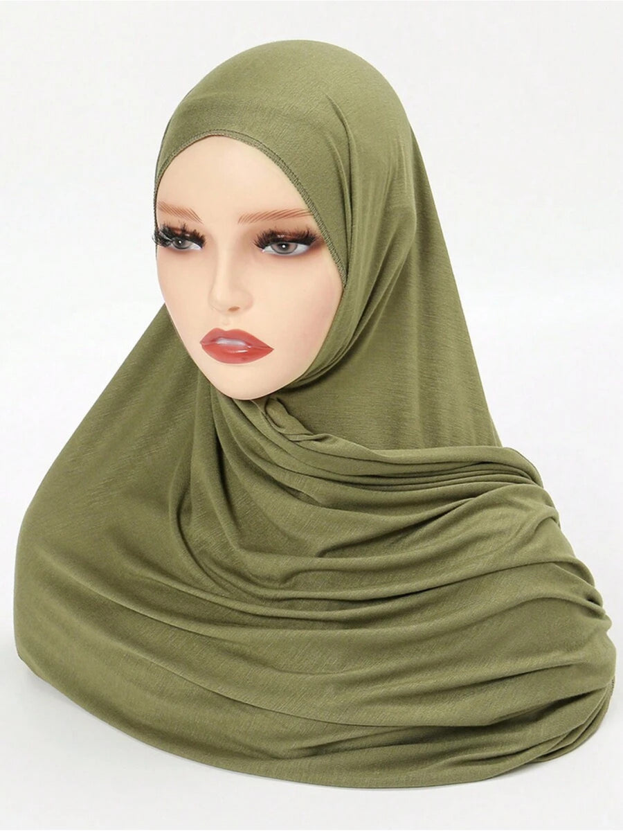 1pc Muslim Ramadan Scarf, Soft And Breathable Headscarf, Suitable for Daily Wear And Eid Al-Fitr - Olive Green