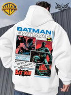 Warner Official Men'S Retro Comic Style Batman Hot-Blooded Trendy Printed Drawstring Hoodie, Warm And Machine Washable for Autumn And Winter, Multifunctional Street Sports And Leisure Loose Edition - White
