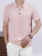 New Men's Seamless Short-Sleeve Shirt, Suitable for Business Casual Wear, Ideal for Both Work and Formal Occasions, Casual and Comfortable Style - Pink