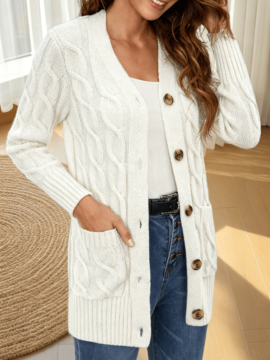 Solid Long Sleeve Cable Cardigan Women'S - White