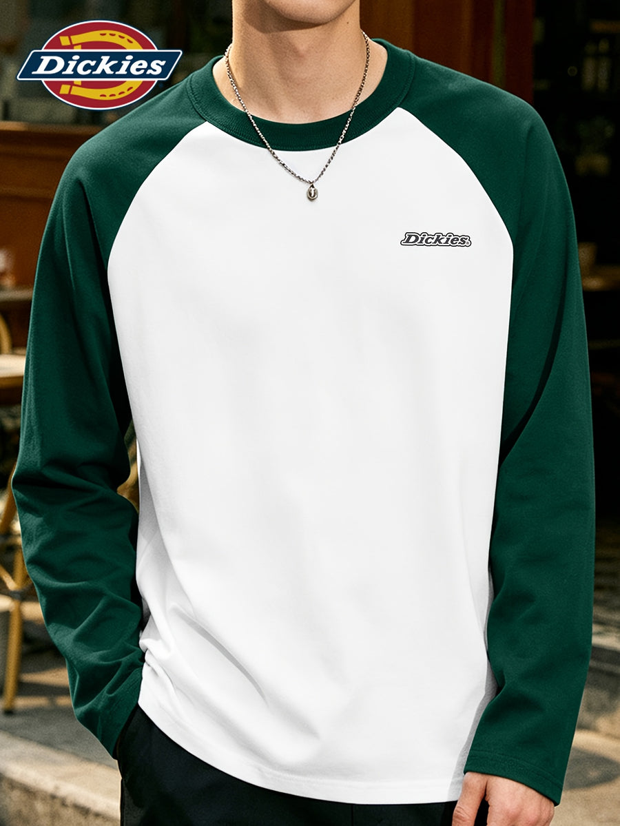 Dickies 2026 New Style Long Sleeve T-Shirt Men'S Spring Trendy American Retro Color-Block Raglan Sleeve Design Pure Tee Men'S All-Color Raglan Round Neck Long T - Green