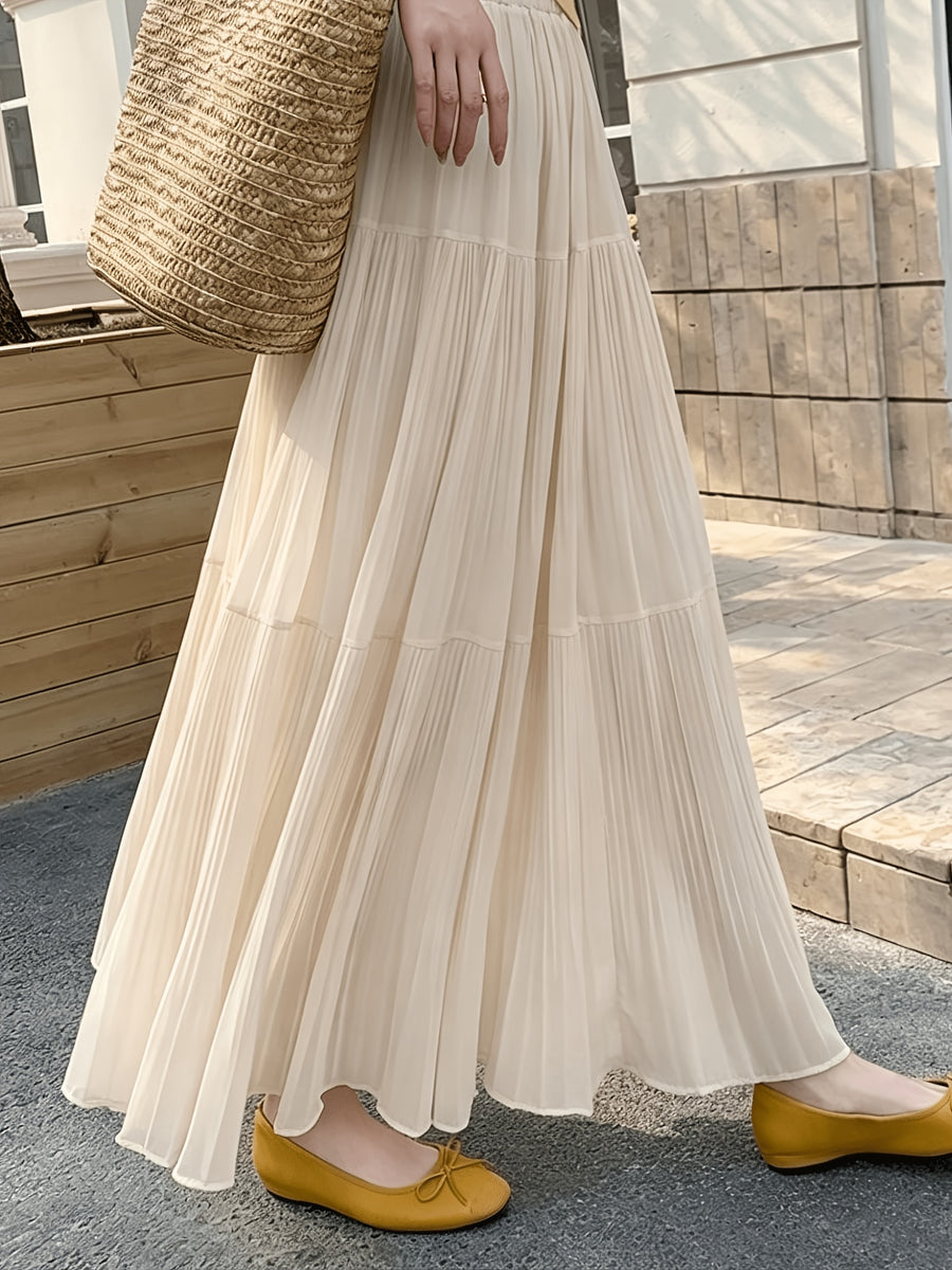 Pleated A-line Skirt with a Loose, Flared Cut - Apricot