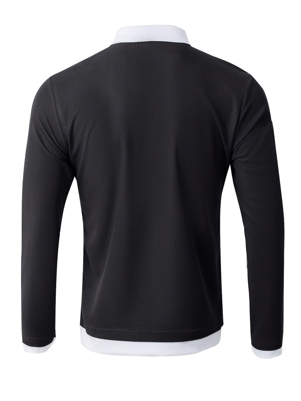 New Men's Textured Waffle Knit Outdoor Casual Fashion Street Sport Shirt, Comfortable, Breathable, and Stylish Men's Apparel - Black