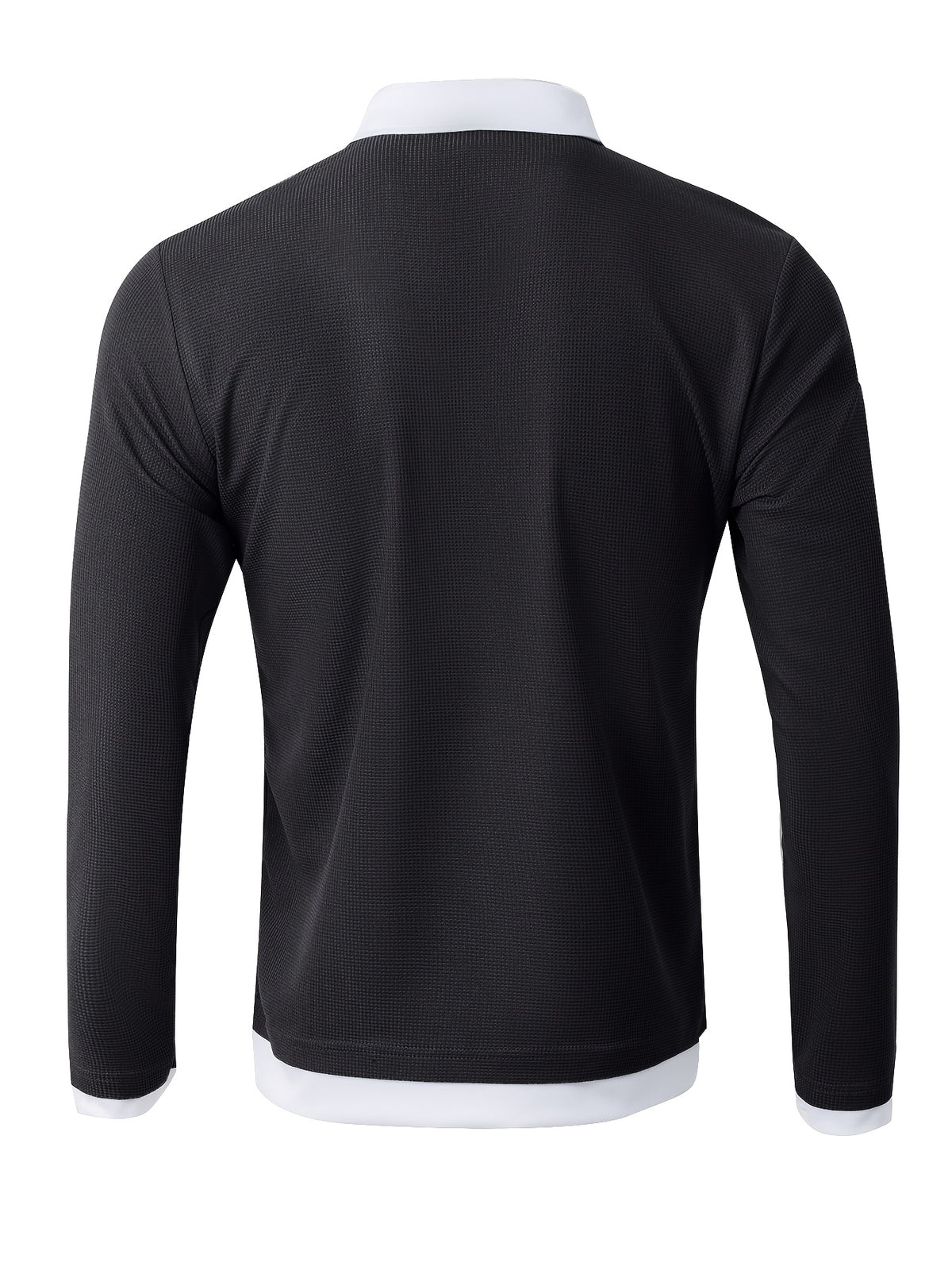 New Men's Textured Waffle Knit Outdoor Casual Fashion Street Sport Shirt, Comfortable, Breathable, and Stylish Men's Apparel - Black