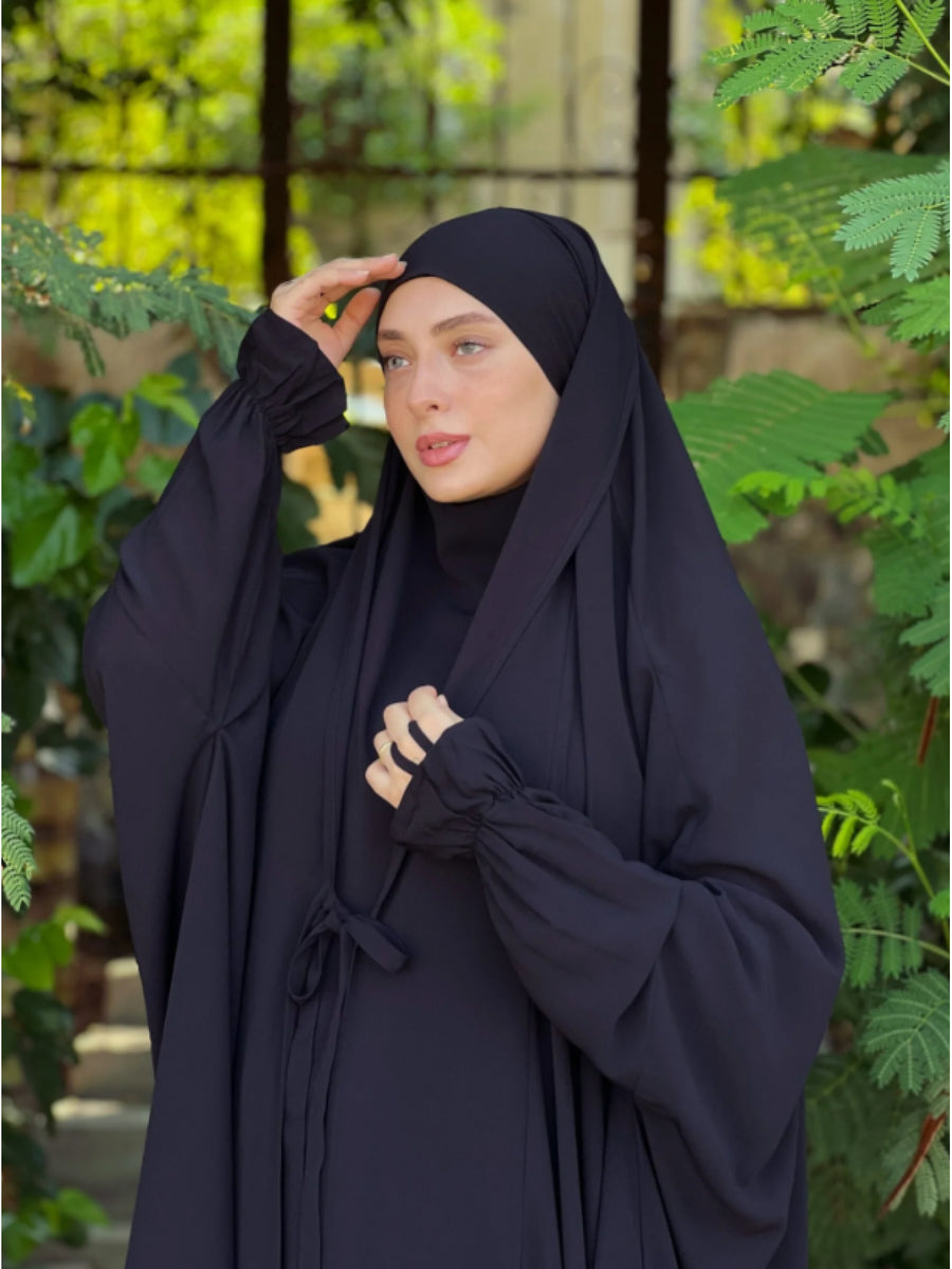 New Women's Middle Eastern Dubai Turkish Abaya Headscarf Matching S Casual Pants Set P303 - Black