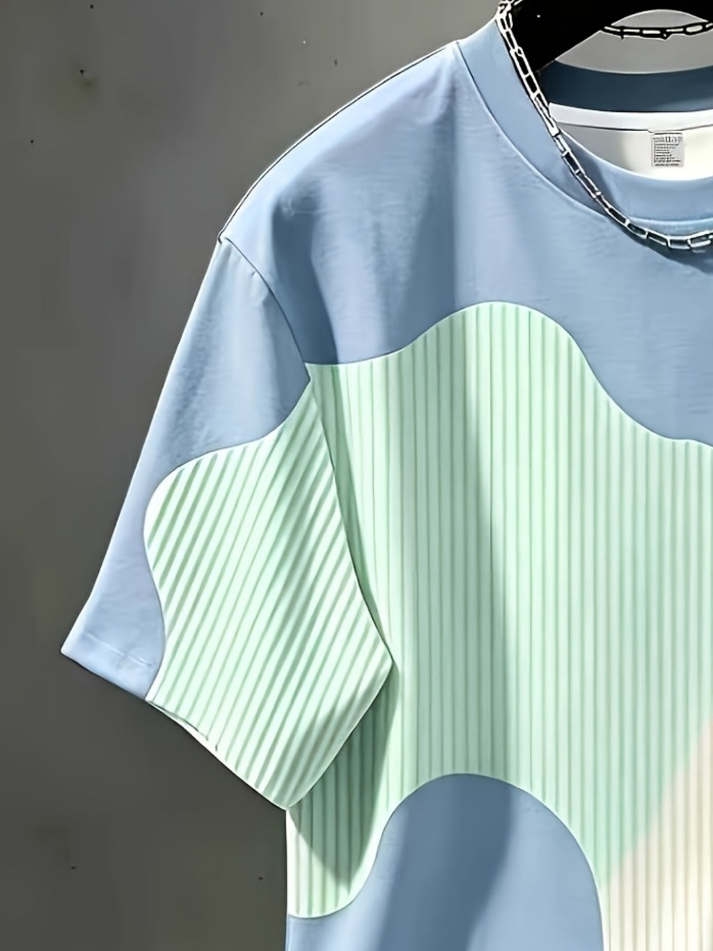 [Print Design - Non-Textured] Men'S Short Sleeve T-Shirt - Ins Style Loose Comfortable Casual Round Neck Top with Striped Wave Elements - Chicago Letter Print Design, Thin And Breathable, Machine Washable, Suitable for Office Commute - Mixed Color