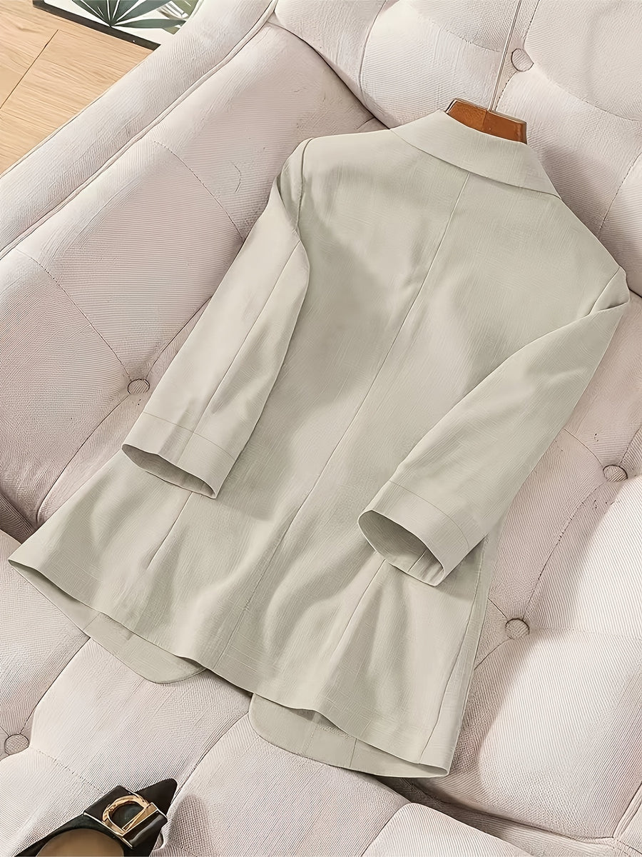 2026 New Premium Solid Color Single-Button Suit Jacket, Elegant 3/4 Sleeve, Comfortable And Breathable Casual Outerwear, Elegant Style Suitable for Daily Spring Summer Autumn, All-Match Temperament Suit - Granny Gray