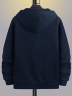 95% Polyester 5% Spandex, Men's Casual Pocket Zipper Drawstring Hooded Sweatshirt, Chest Placement Patch Embroidery, 240g Global All-Season Base Layer, Factory-Made for Men's Comfort, High Quality, High Fit Rate, Casual Sportswear - Navy Color