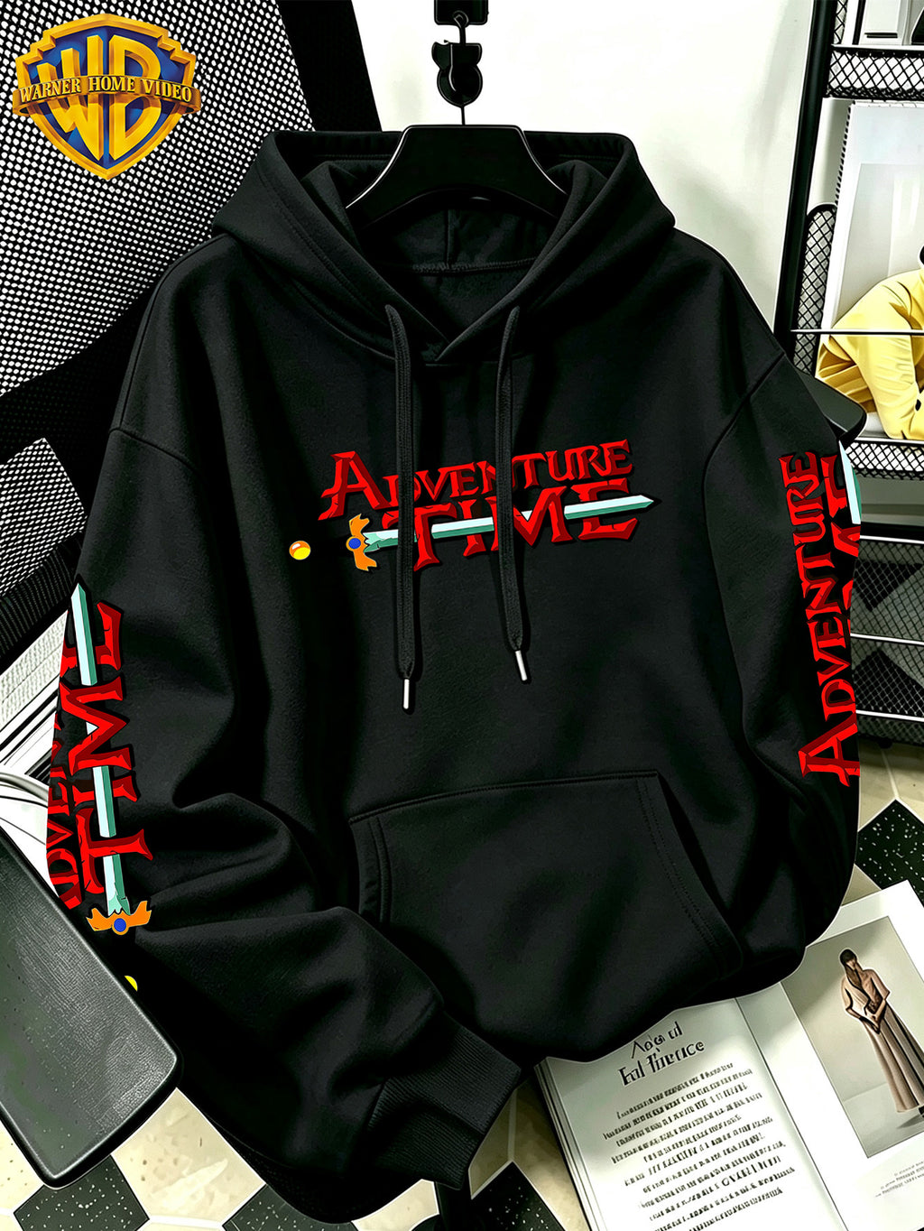 By Warner Bros., 2026 New Adventure Treasure Print, Men's Hoodie, Hooded Sweatshirt, Kangaroo Pocket and Drawstring Hat, Suitable for Daily and Outdoor Sports Wear, Autumn and Winter Warm Jacket, Fashionable Jacket - Black
