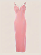 Forest Left Jia Women'S Fashion Sleeveless Sexy Slit -Fitting Dress - Pink