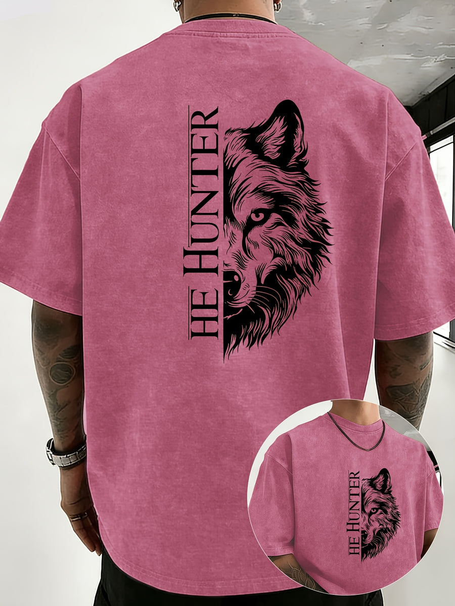 Vintage Washed Loose Double-Faced Print T-Shirt with Letter Pattern, Unisex Classic Basic Style, Soft And Durable Short Sleeve, Suitable for Students And Office Workers - Pink Color