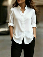 2026 Summer Women'S Elegant Fashion Polo Collar Long Sleeve Shirt Top - White