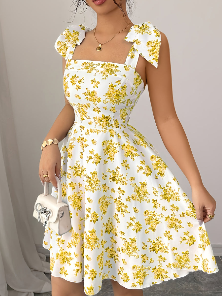 Elegant Temperament Shoulder Strap Back Smocked Dress for Women 7091 - Multicolor