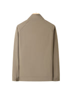 Men'S Stand-Up Collar Zip-Up Lightweight Business Jacket, Textured Wrinkled Fabric with Fine Check Breathable Full Lining, Zipper And Button Double-Breasted Casual Commuter Trench Coat, Curved Side Zip Pockets Slight Body-Shaping Top - Khaki