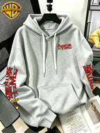 Adventure Time Full Character Cartoon Print Hooded Sweatshirt - Men'S Casual All-Match Pullover, Comfortable Fall/Winter Wear for Sports, Outdoors, Picnics, Travel, Daily/Commute/Home, Perfect Gift for Lovers And Friends - Unisex - Light Grey