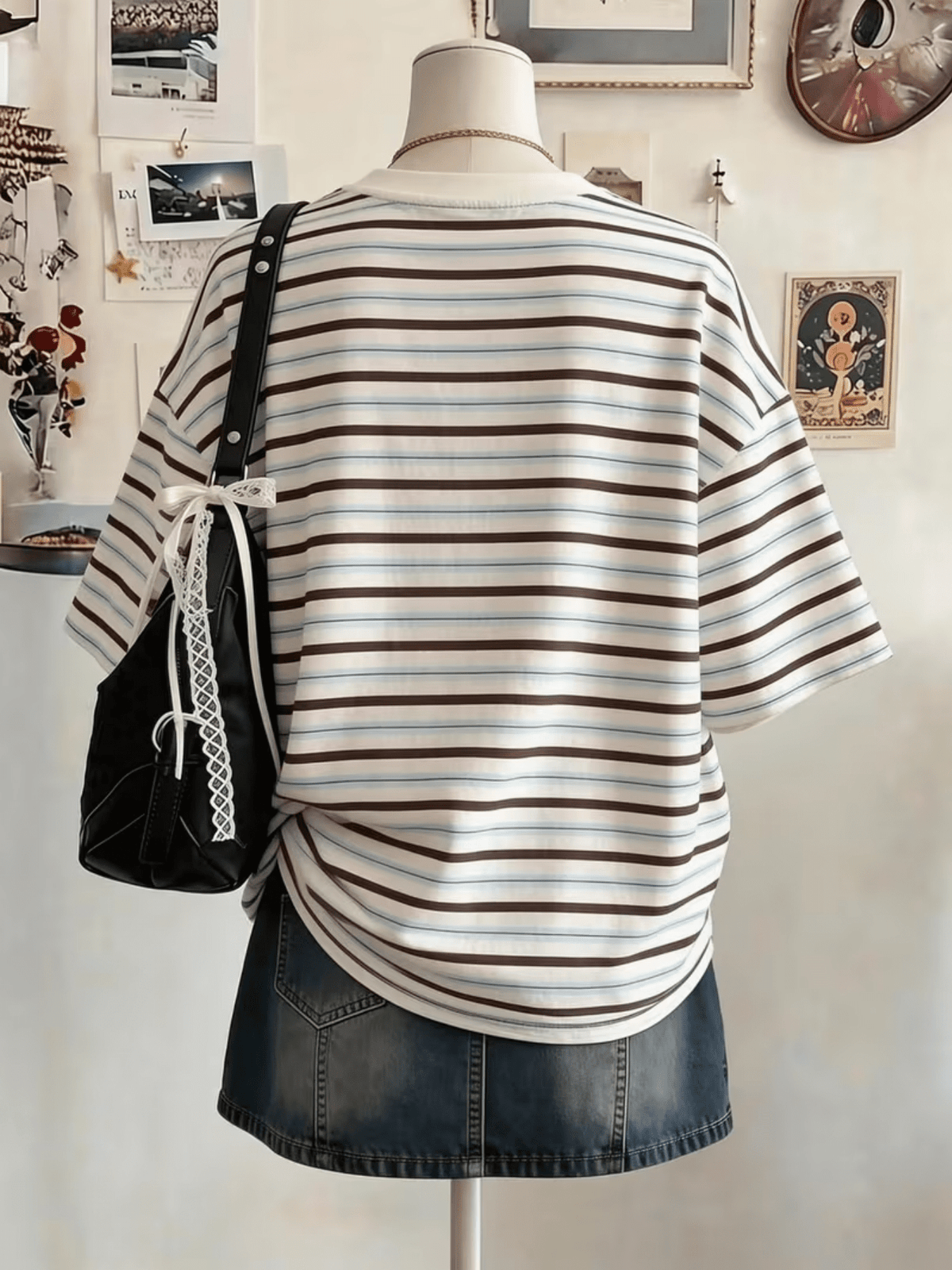 Women'S Retro Striped Round Neck Short Sleeve T-Shirt, Casual Athletic Fashion Statement Top - Mixed colors