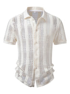[Zhiyu'S Obm]European And American Men'S Middle Eastern Hollow Textured Jacquard Drop Shoulder Short Sleeve Shirt - White