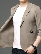 1 Men's Knitted Suit Lapel Jacket, Suitable for Light Business Wear and Daily Work, Ideal as a Gift - Off-white
