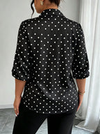 Women'S Polka Dot Long Sleeve Button-Up Shirt, Collar Style, Regular Fit, Non-Stretch Fabric, Suitable for Work And Casual Wear - Black