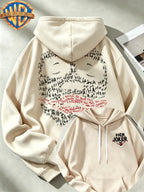 Joker HAHA Text Surround Graffiti Print Trendy Cool Casual All-Match Sports Drawstring Pocket Hooded Men'S Sweatshirt, Men'S Autumn Winter Cute Casual Style - Apricot