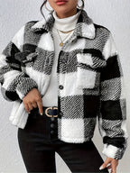Women's Casual Plaid Lapel Jacket - Black