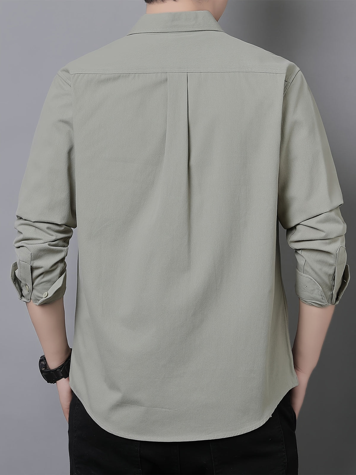 Men'S Long Sleeve Shirt with Lapel, Easy Letter Print Solid Color Hidden Single Pocket Casual Shirt, Washed Breathable Fabric, Spring/Autumn Commute Daily Wear Men'S Top, Inner And Outer Wear Multi-Color Available - Bean Green