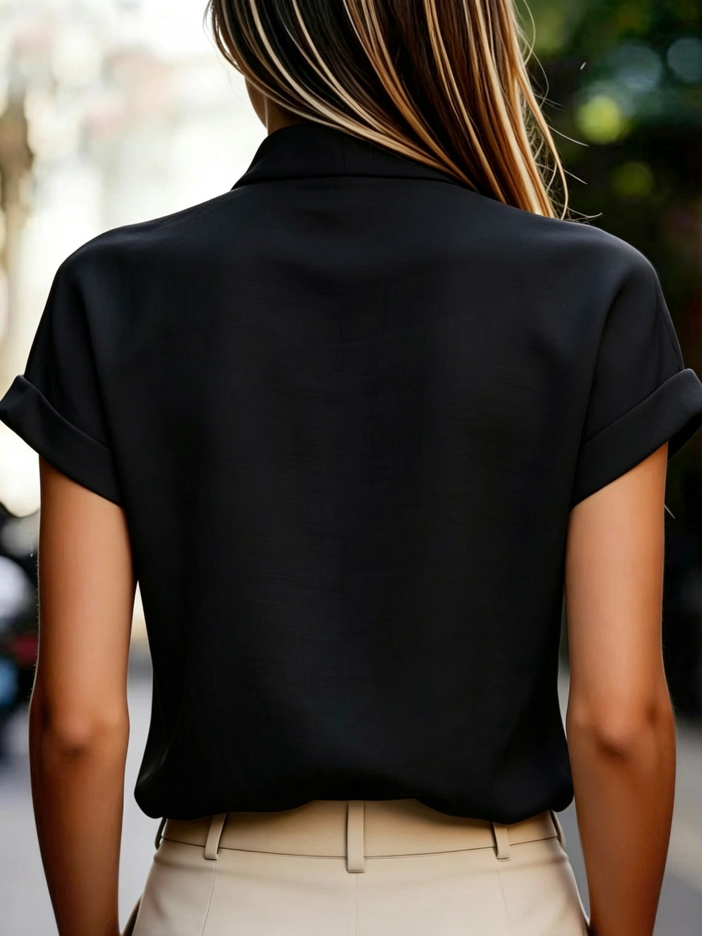 Spring and Summer Korean Style Easy V-Neck Ruffled Sleeve Shirt - Black
