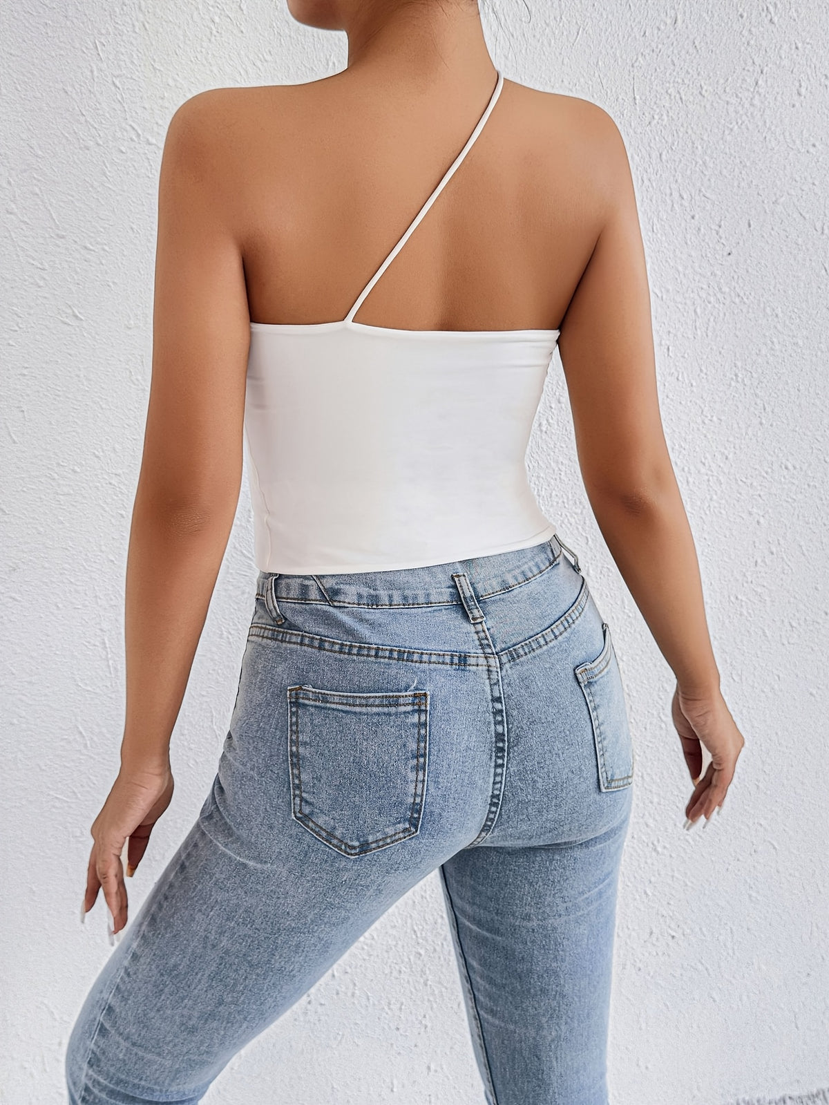 Western Style Sexy One-Shoulder Cross-Collar Off-Shoulder Top Summer Cross-Border Women'S T-Shirt Base Layer Cut-Out Sleeve Top - White