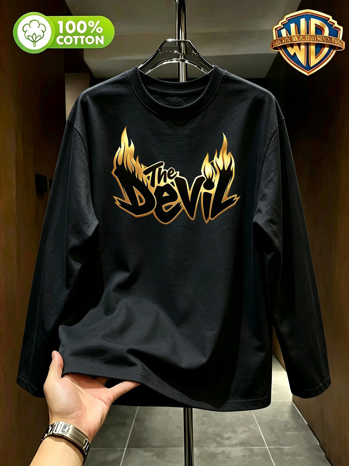Authorized by Warner Bros., Printed 100% Pure T-Shirt, Men'S Comfortable And Versatile Loose Summer | Autumn | Long Sleeve T-Shirt, Suitable for Outdoor Sports, Gym, And Multi-Functional Sports Casual Loose Wear - Black