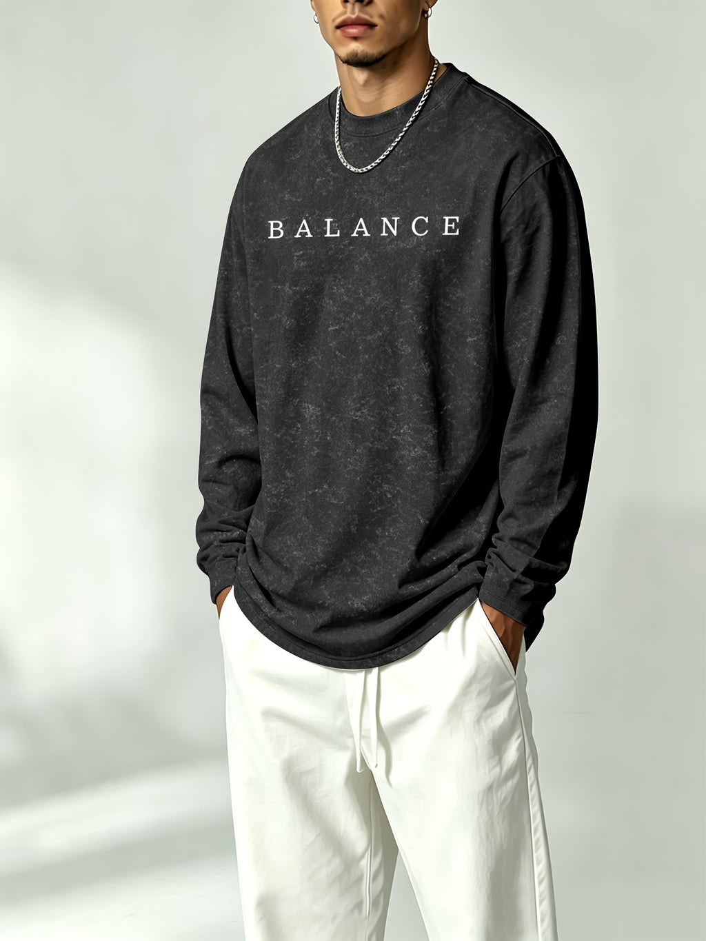 Men's Printed Regular Spring/Autumn Long-Sleeve T-Shirt, Outdoor Sports Casual Long-Sleeve Top - Black