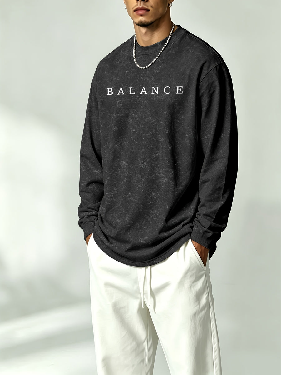 Men's Printed Regular Spring/Autumn Long-Sleeve T-Shirt, Outdoor Sports Casual Long-Sleeve Top - Black