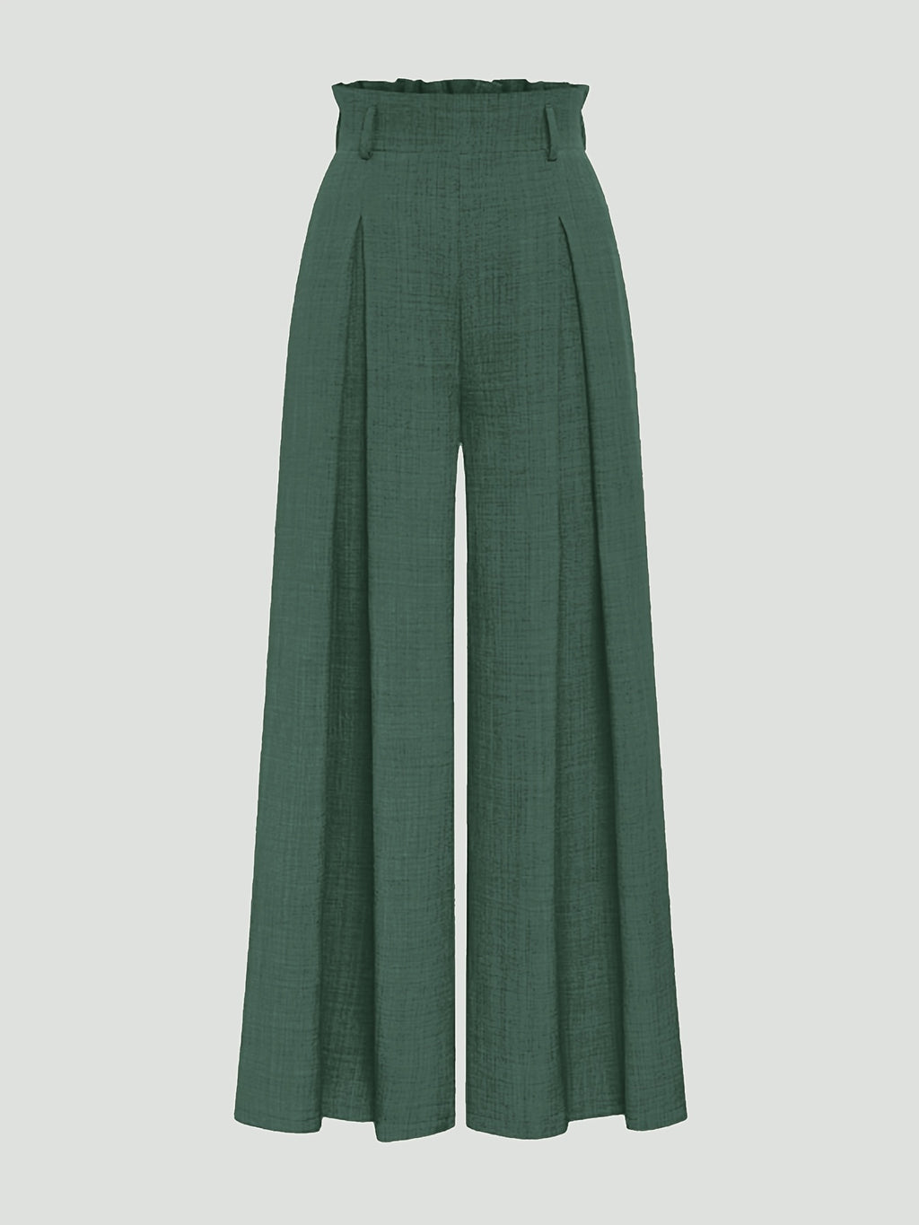 Women's High-Waisted Wide- Trousers - Loose-Fit Solid Color Pants Suitable for Daily Wear & Vacation, Beltless Spring/Summer Style for Office, Casual Outfits - Machine Washable Elegant Trousers - Dark Green