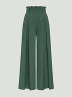 Women's High-Waisted Wide- Trousers - Loose-Fit Solid Color Pants Suitable for Daily Wear & Vacation, Beltless Spring/Summer Style for Office, Casual Outfits - Machine Washable Elegant Trousers - Dark Green