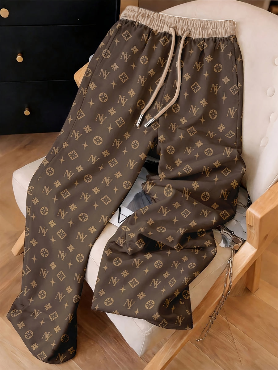 Autumn Women's Minimalist Printed Casual Pants ZLLZ - Coffee Color