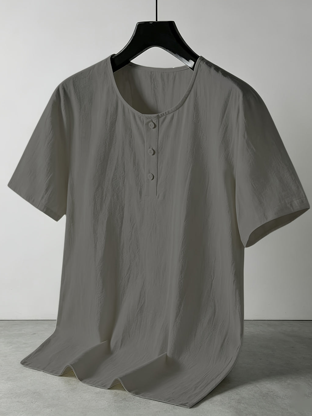 Men'S Summer -Linen Half-Zip Short Sleeve T-Shirt - Breathable Crew Neck Casual Top - Dark Gray
