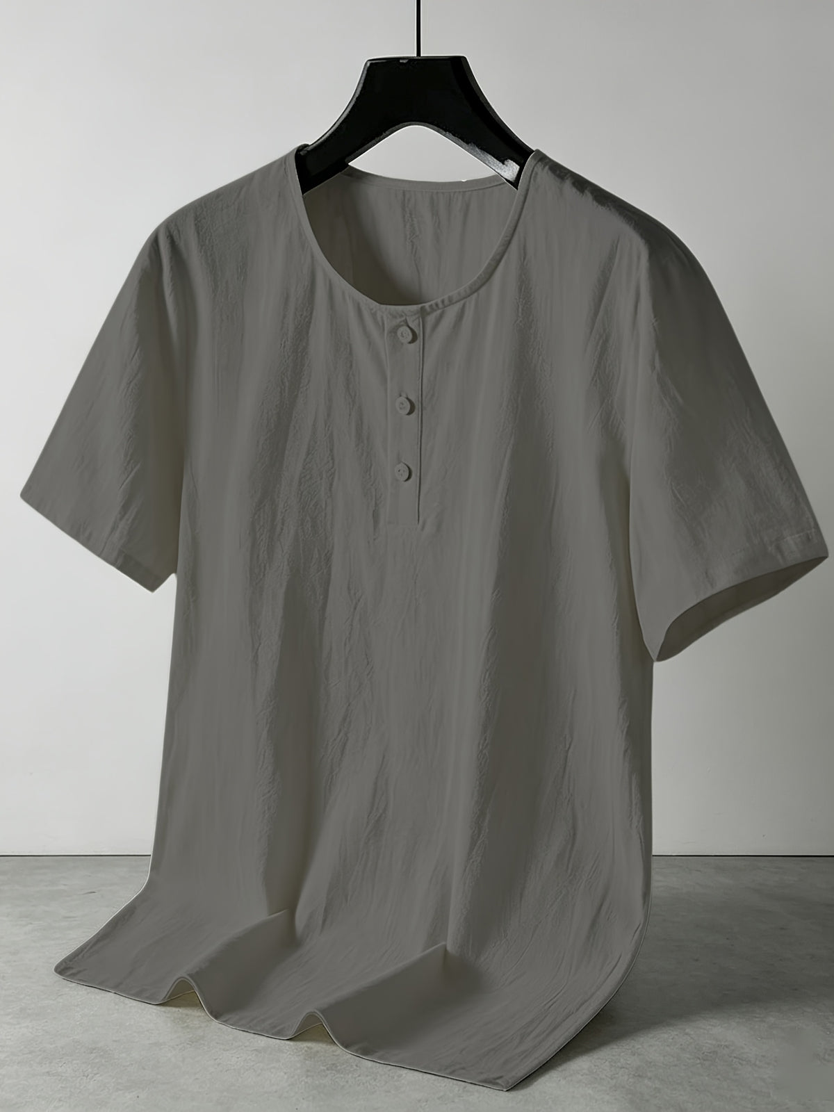 Men'S Summer -Linen Half-Zip Short Sleeve T-Shirt - Breathable Crew Neck Casual Top - Dark Gray