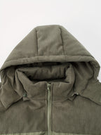 New Men'S Fall Winter Thick Corduroy Jacket Casual Warm Coat - Hooded Jacket, Removable Hood, Warm Winter Overcoat, Suitable for Casual And Formal Occasions, Easy Care Hand Wash Design, Winter Dress, Durable Material - Gray Green