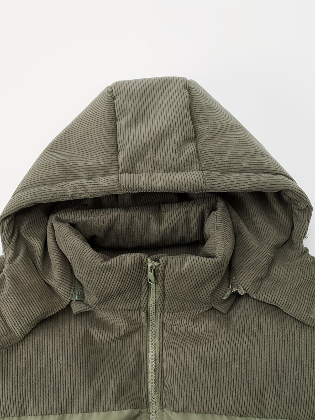 New Men'S Fall Winter Thick Corduroy Jacket Casual Warm Coat - Hooded Jacket, Removable Hood, Warm Winter Overcoat, Suitable for Casual And Formal Occasions, Easy Care Hand Wash Design, Winter Dress, Durable Material - Gray Green