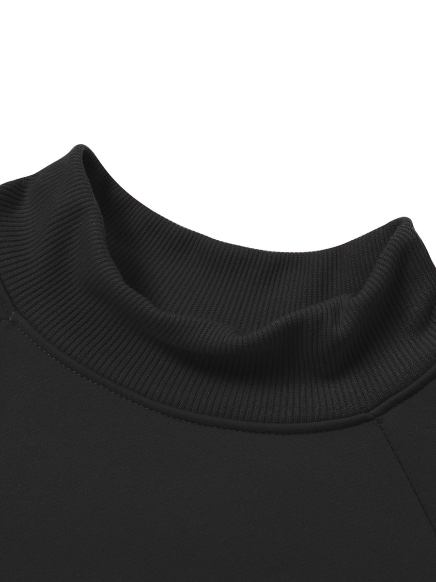 Women'S High-Neck Fleece-Lined Sweatshirt, Vertical Golden Butterfly English Front And Back Print Top, Autumn Winter Thick Warm Long Sleeve Blouse, Easy Gentle Style Apparel - Black