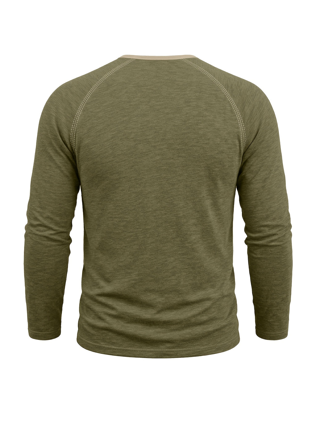 Autumn/Winter Cross-Border Men's Long Sleeve Crew Neck Henley Shirt, European and American Style Men's Pullover Base Layer T-Shirt - Olive Green