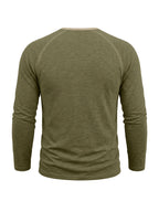 Autumn/Winter Cross-Border Men's Long Sleeve Crew Neck Henley Shirt, European and American Style Men's Pullover Base Layer T-Shirt - Olive Green