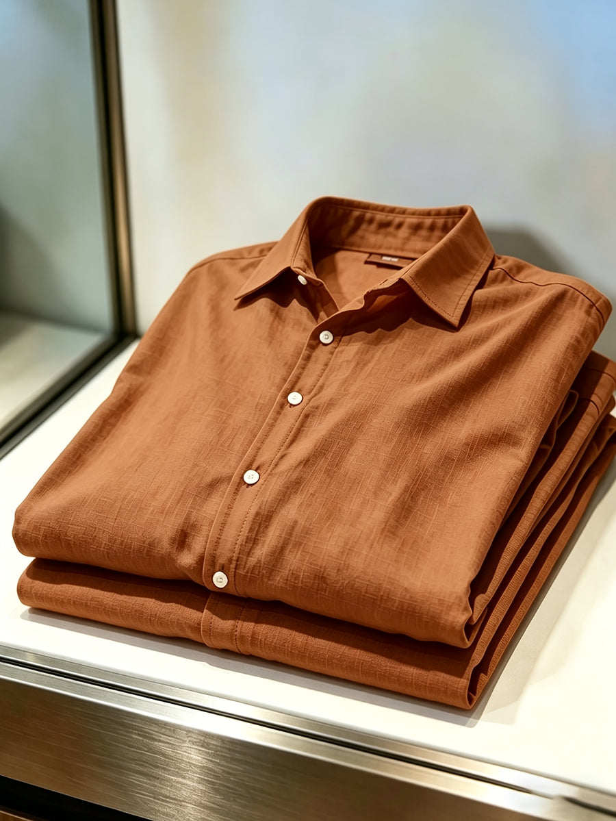 Men'S 100% Casual Collar Button-Up Shirt 3pcs Set, Skin-Friendly, Soft, Breathable Fabric, Island Vacation Style, All-Match Casual Wear, Comfortable Texture, Casual Style for Men, Multiple Colors Available, Great Gift for Boyfriend Or Husband - Coffee Brown + Navy Blue + Khaki