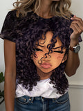 Women'S Cool Curly Hair Short Sleeve T-Shirt | Full Print Anime Portrait Personalized Print And Trendy Street Style Design Loose Breathable Casual Top Women'S T-Shirt - Multicolor