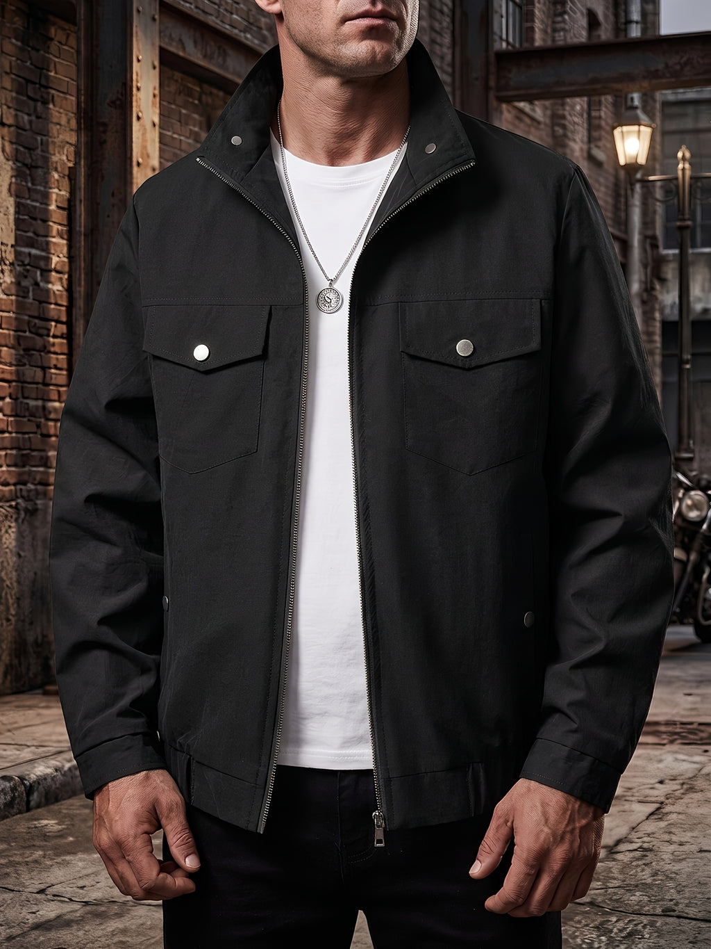 Men's Practical Workwear Jacket, Regular Fit Executive Coat, Durable Outerwear for Daily Use, Comfortable & Stylish Design - Black