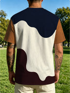 Men'S Trendy Casual Wave Contrasting Theme T-Shirt Print, Fashionable Thin Breathable T-Shirt, Machine Washable Short Sleeved Top, Suitable for Daily Commuting/Outdoor Sports/Vacation Parties/Daily Fitness And Leisure Gift Giving - Mixed Color 1