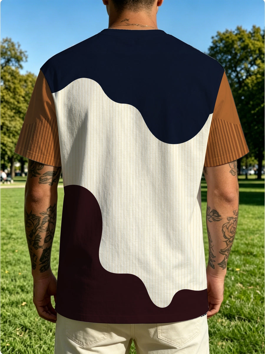 Men'S Trendy Casual Wave Contrasting Theme T-Shirt Print, Fashionable Thin Breathable T-Shirt, Machine Washable Short Sleeved Top, Suitable for Daily Commuting/Outdoor Sports/Vacation Parties/Daily Fitness And Leisure Gift Giving - Mixed Color 1
