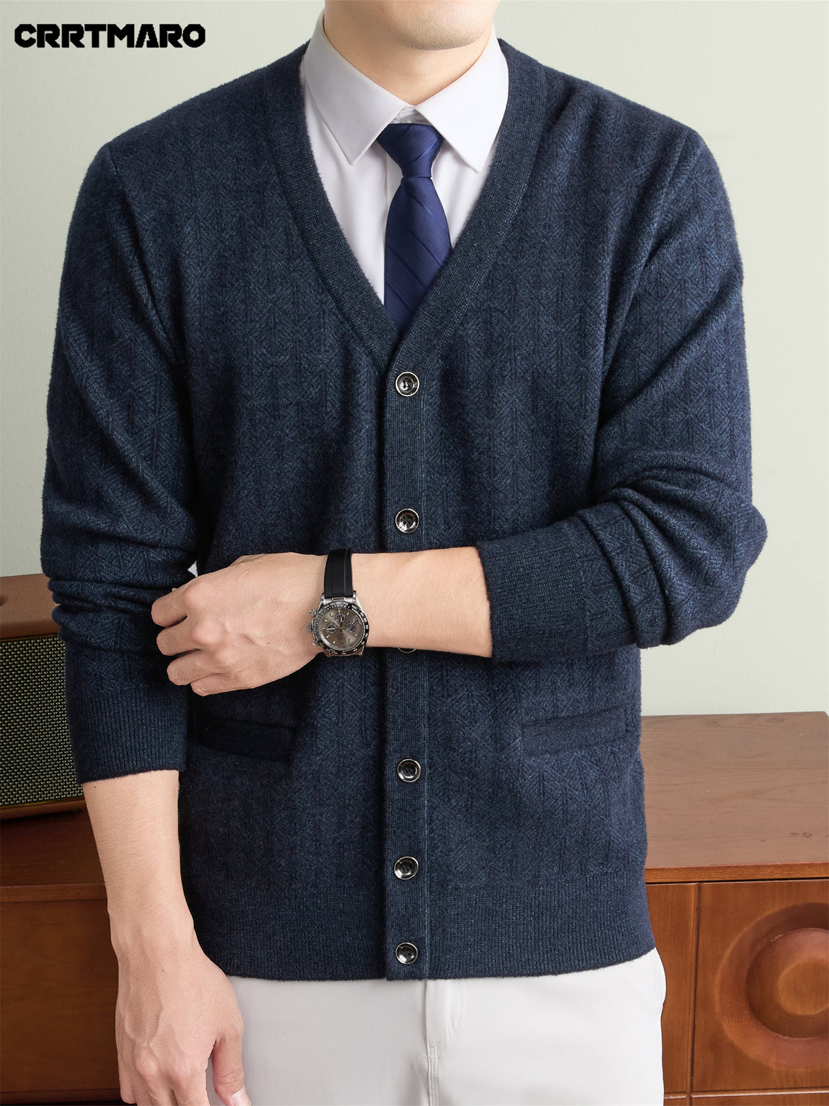 Men'S Thick V-Neck Knit Cardigan, Warm Casual Layering Top for Fall And Winter - Colorful Blue