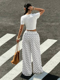 Women'S Fashion Wide-Leg Pants, Polka Dot Pattern with Elastic Waist Drawstring Long Trousers, Suitable for Summer Casual Outings, Dates, And Travel, Casual Commuter Multi-Functional Pants, Ideal for Daily Wear - Mixed colors